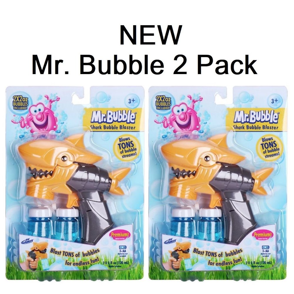 2 PACK Mr. Bubble YELLOW Shark Bubble Blaster Toy Bundle Solution Stocking Stuff